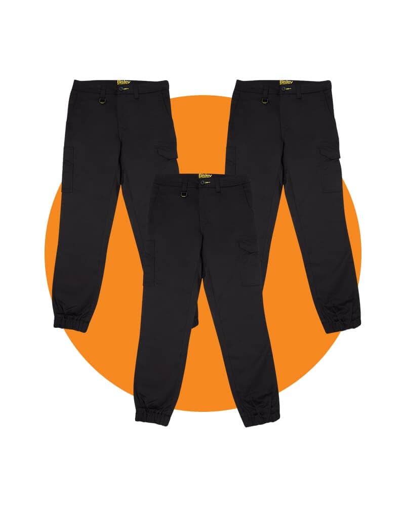 Tradies Stretch Cotton Drill Cargo Cuffed Pants Value Pack - Black