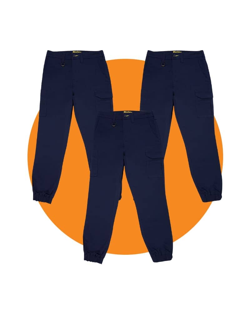 Tradies Stretch Cotton Drill Cargo Cuffed Pants Value Pack - Navy