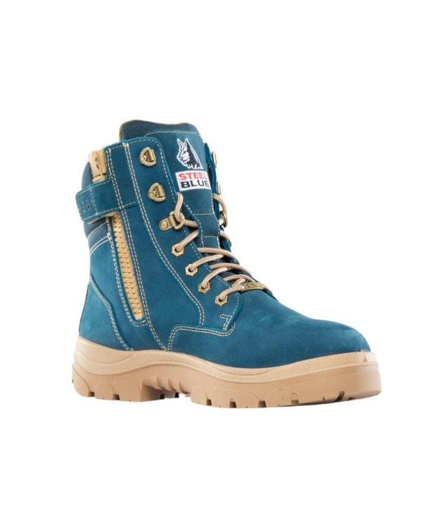 Southern Cross Lace Up Safety Boot with Zip - Blue