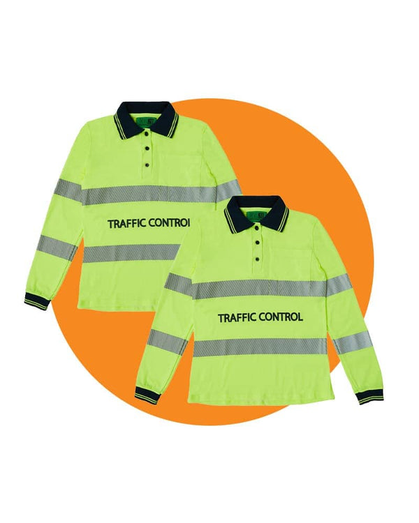 Tradies Womens Traffic Control LS Taped Polo Shirt 2 Value Pack - Yellow