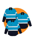 Tradies Hi Vis Taped Lightweight Cotton Shirt LS 3 Value Pack - Blue/Navy