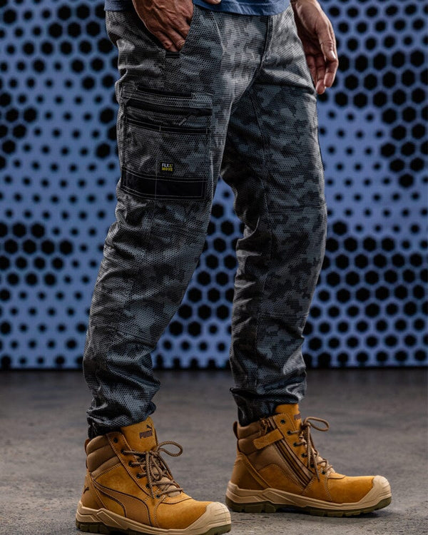 Flex and Move Stretch Cargo Cuffed Pants - Charcoal Honeycomb