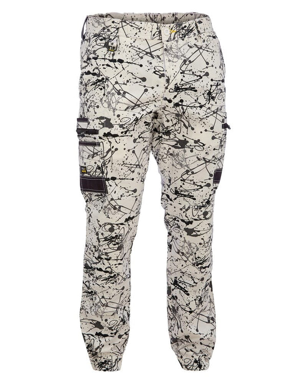 Flex and Move Stretch Cargo Cuffed Pants - Grey Paint Splatter