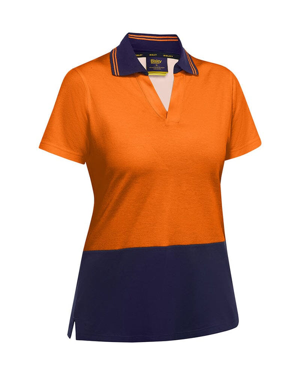 Womens Hi Vis V Neck Polo - Orange/Navy