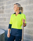 Womens Hi Vis V Neck LS Polo - Yellow/Navy