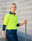 Womens Hi Vis V Neck LS Polo - Yellow/Navy