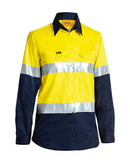 Womens Taped Hi Vis Cool Lightweight LS Drill Shirt - Yellow/Navy