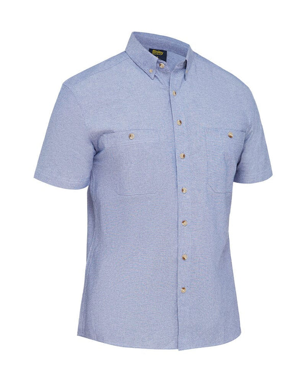 Chambray Short Sleeve Slim Fit Shirt - Blue