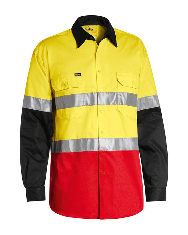 Taped Hi Vis Cool Lightweight Three Tone LS Shirt - Yellow/Black/Red
