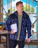 Contrast Check Zip Front Hoodie - Blue/Black