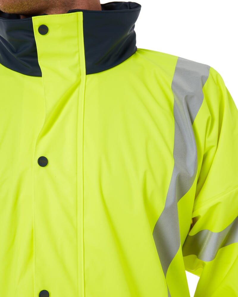 Taped Hi Vis Stretch PU Rain Coat - Yellow/Navy