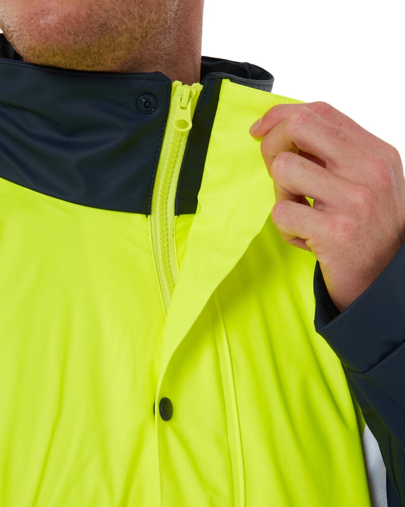 Taped Hi Vis Stretch PU Rain Coat - Yellow/Navy