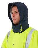 Taped Hi Vis Stretch PU Rain Coat - Yellow/Navy