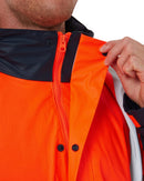 Taped Hi Vis Stretch PU Rain Coat - Orange/Navy