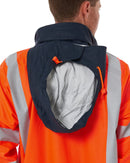 Taped Hi Vis Stretch PU Rain Coat - Orange/Navy
