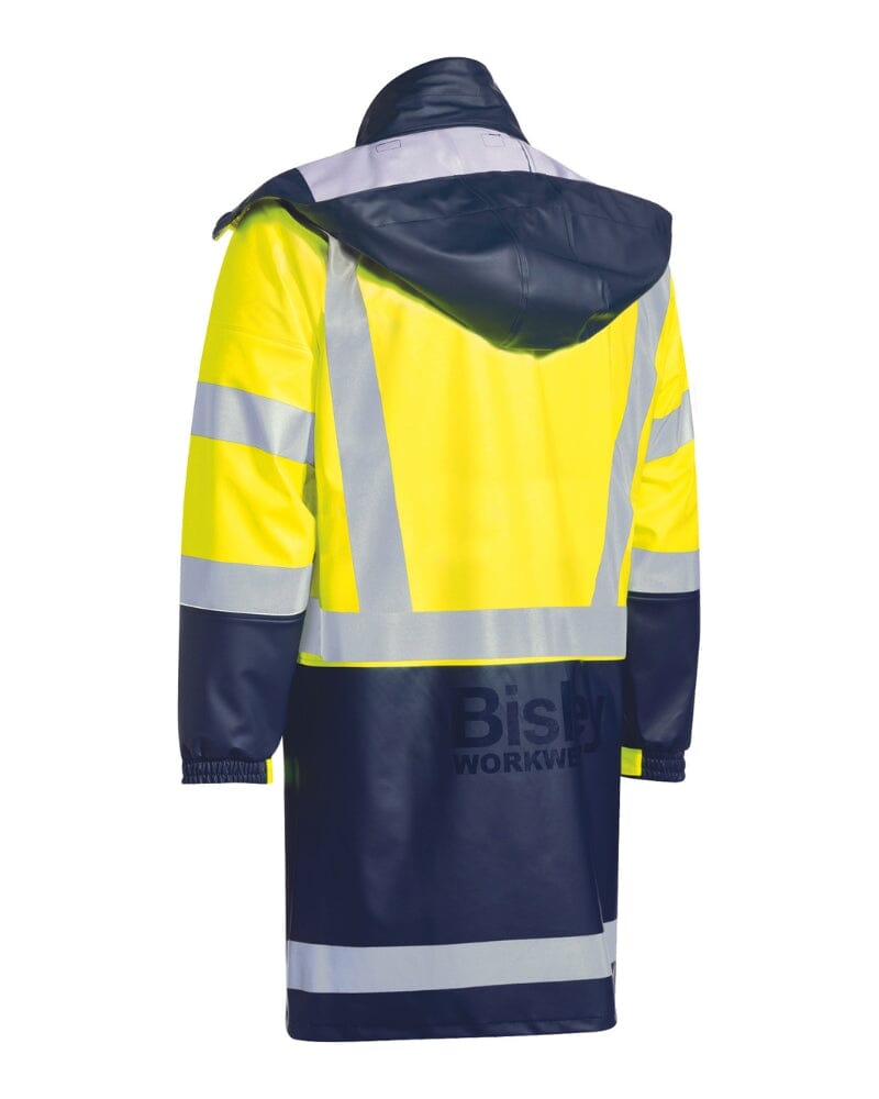 Taped Hi Vis Stretch PU Rain Coat - Yellow/Navy
