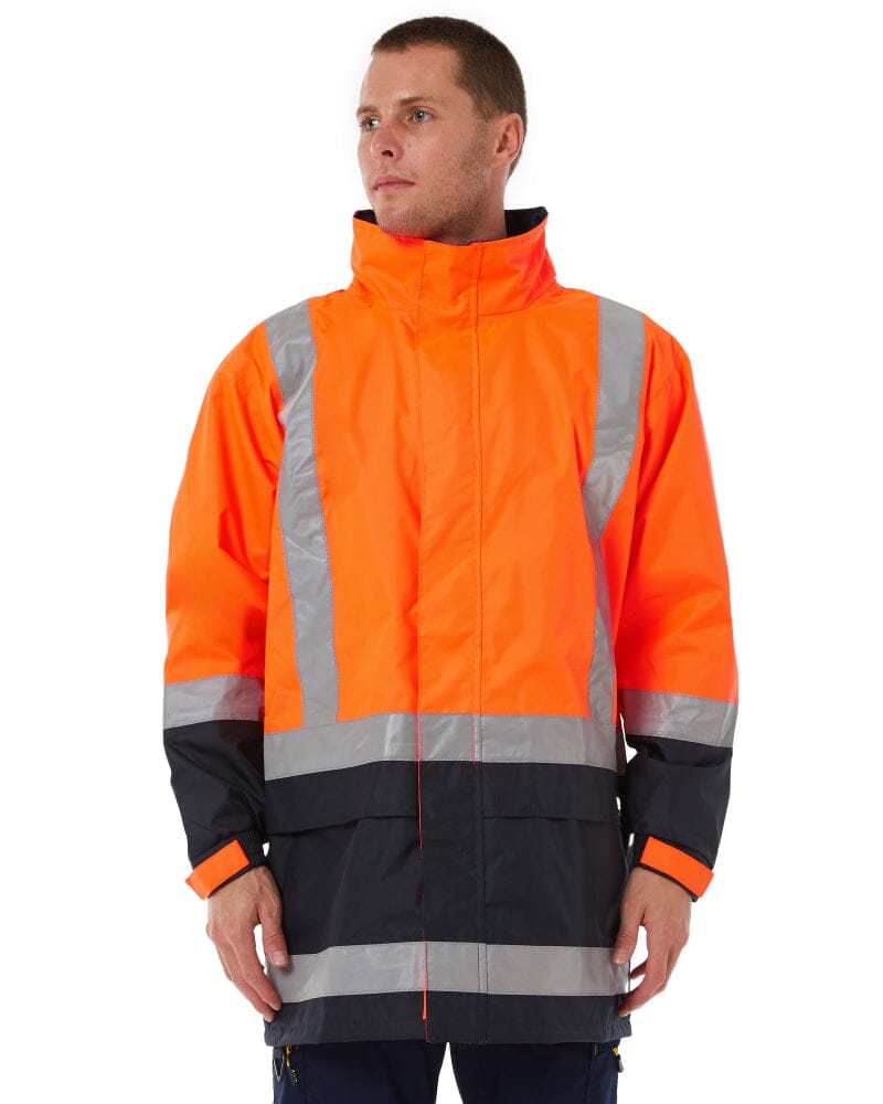 Taped Hi Vis Rain Shell Jacket - Orange/Navy