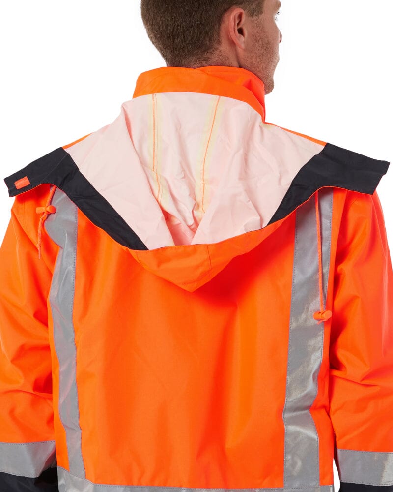 Taped Hi Vis Rain Shell Jacket - Orange/Navy