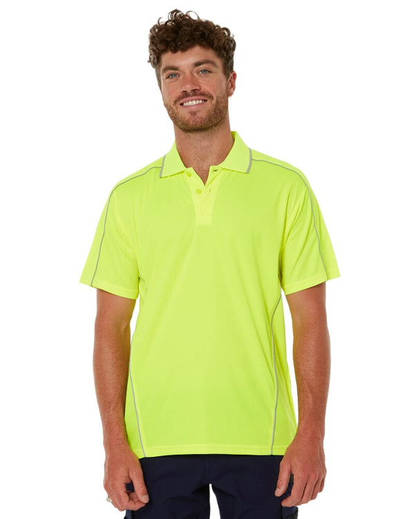 Cool Mesh Polo Shirt With Reflective Piping - Hi Vis Yellow