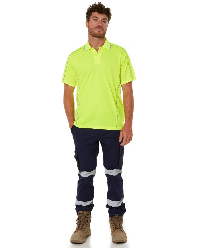 Cool Mesh Polo Shirt With Reflective Piping - Hi Vis Yellow