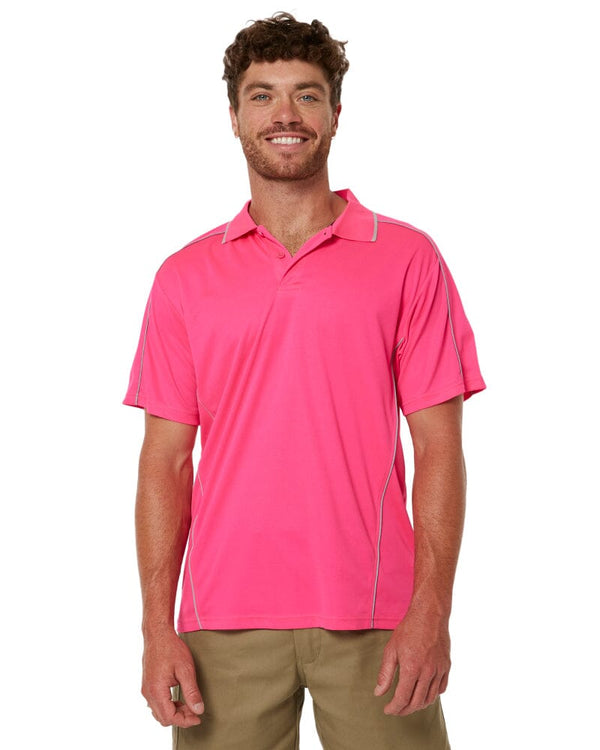 Cool Mesh Polo Shirt With Reflective Piping - Pink
