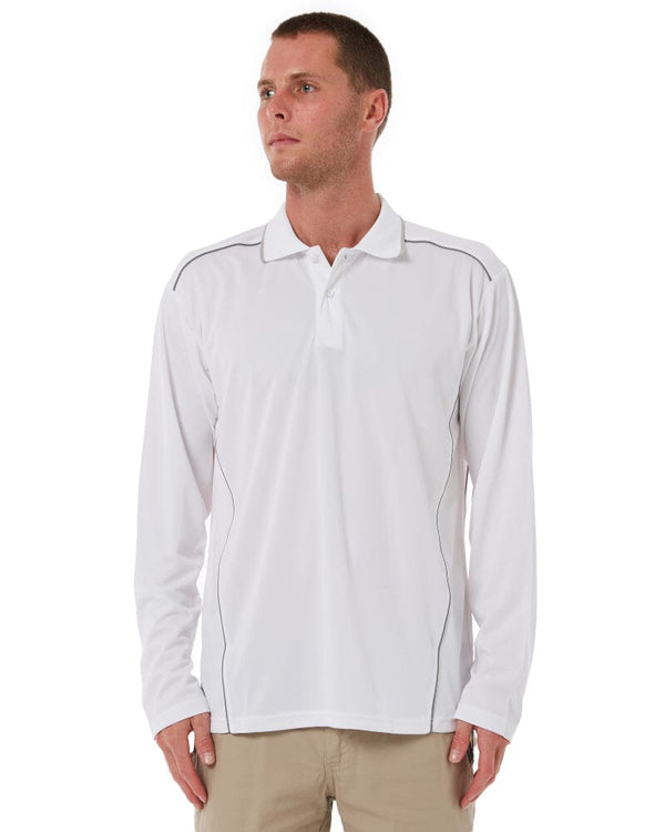 Cool Mesh LS Polo Shirt With Reflective Piping - White