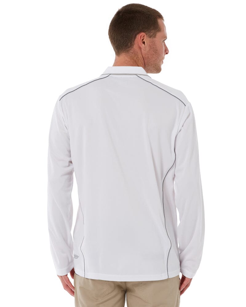 Cool Mesh LS Polo Shirt With Reflective Piping - White