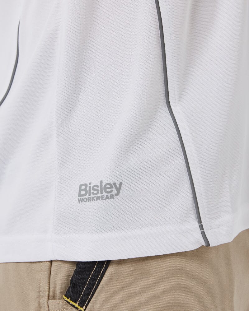 Cool Mesh LS Polo Shirt With Reflective Piping - White