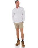 Cool Mesh LS Polo Shirt With Reflective Piping - White