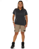 Womens Cool Mesh Polo Shirt With Reflective Piping - Charcoal