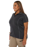 Womens Cool Mesh Polo Shirt With Reflective Piping - Charcoal