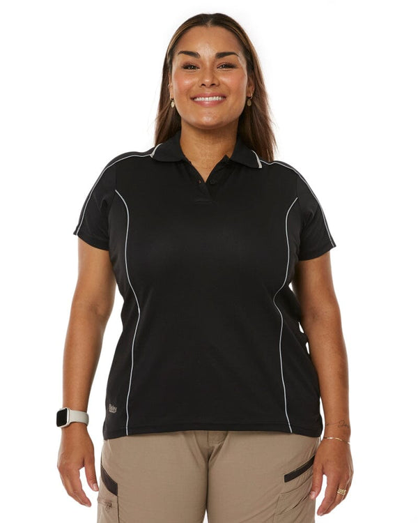 Womens Cool Mesh Polo Shirt With Reflective Piping - Black