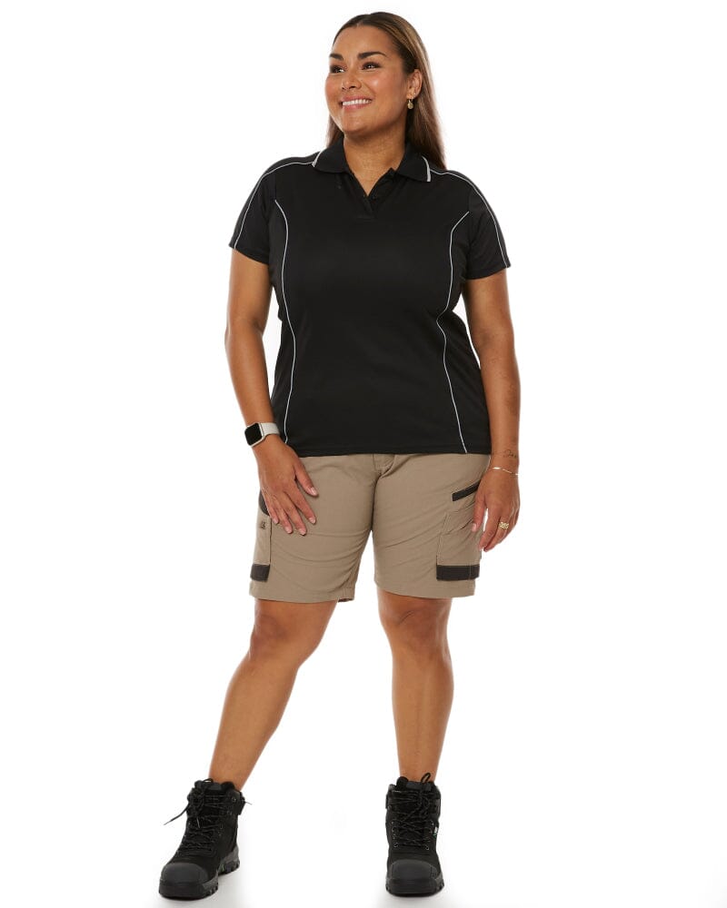 Womens Cool Mesh Polo Shirt With Reflective Piping - Black