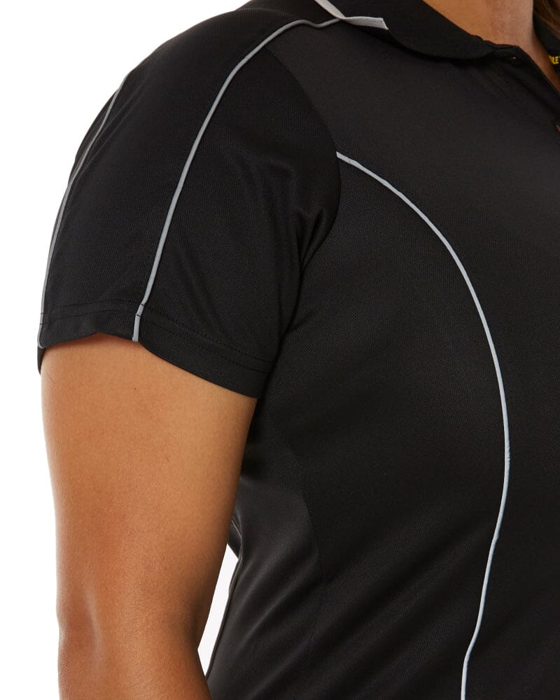 Womens Cool Mesh Polo Shirt With Reflective Piping - Black