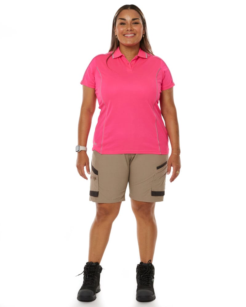 Womens Cool Mesh Polo Shirt With Reflective Piping - Pink