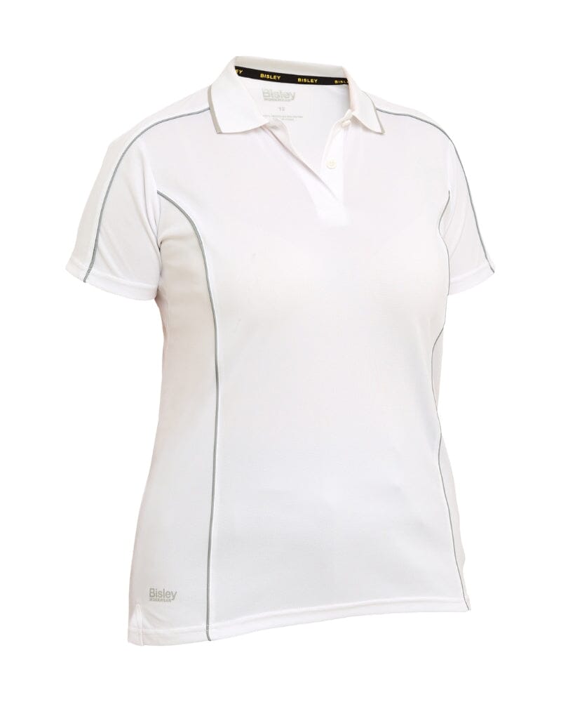 Womens Cool Mesh Polo Shirt With Reflective Piping - White