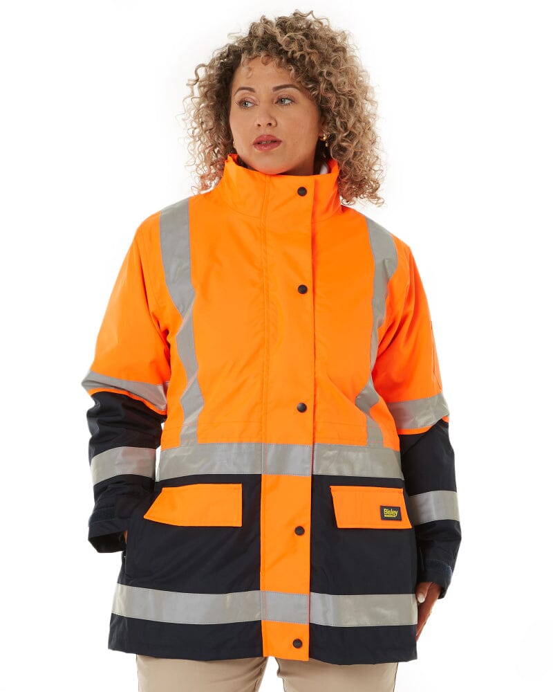 Bisley Womens Taped Hi Vis In Rain Jacket Orange/Navy Buy