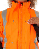 Womens Taped Hi Vis 5 In 1 Rain Jacket - Orange/Navy