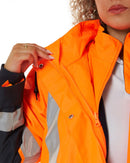 Womens Taped Hi Vis 5 In 1 Rain Jacket - Orange/Navy