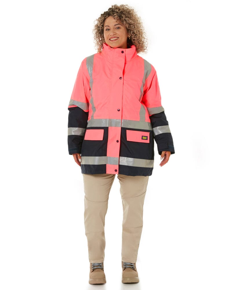 Bisley Womens Taped Hi Vis 5 In 1 Rain Jacket - Pink/Navy | Buy Online