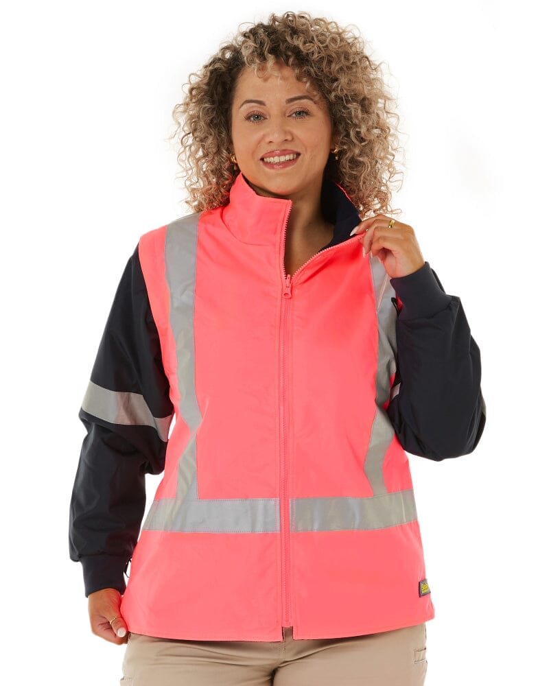 Bisley Womens Taped Hi Vis 5 In 1 Rain Jacket - Pink/Navy | Buy Online