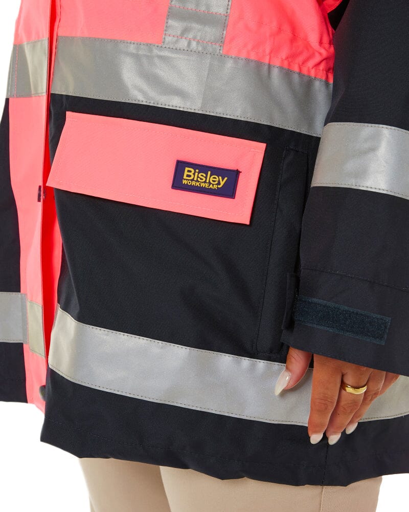 Bisley Womens Taped Hi Vis 5 In 1 Rain Jacket - Pink/Navy | Buy Online