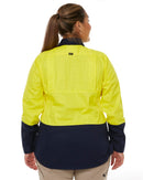 Womens Hi Vis Cool Lightweight LS Drill Shirt - Yellow/Navy