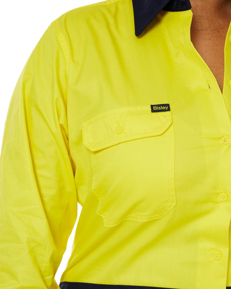 Womens Hi Vis Cool Lightweight LS Drill Shirt - Yellow/Navy