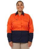 Womens Hi Vis Cool Lightweight LS Drill Shirt - Orange/Navy