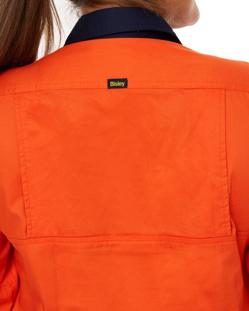 Womens Hi Vis Cool Lightweight LS Drill Shirt - Orange/Navy