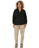 Womens Closed Front Lightweight LS Drill Shirt - Black