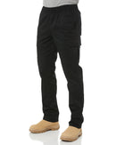 Stretch Cotton Drill Elastic Waist Cargo Pant - Black