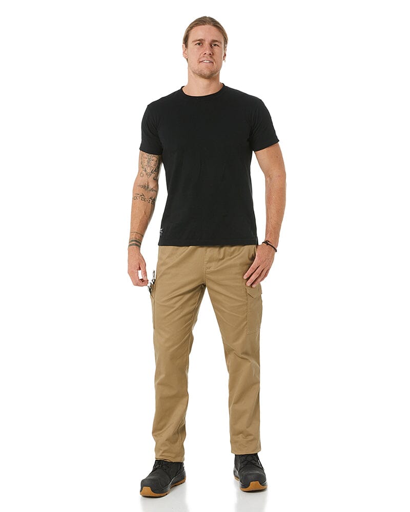 Stretch Cotton Drill Elastic Waist Cargo Pant - Khaki