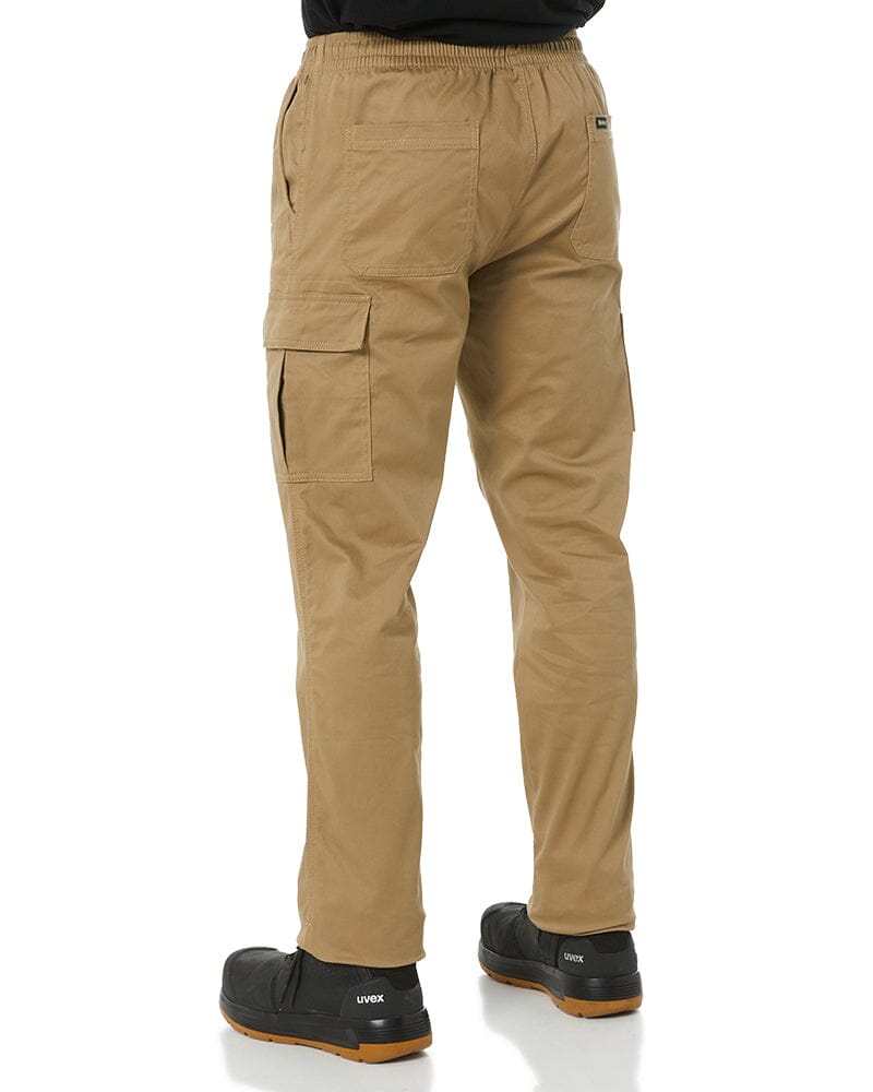 Stretch Cotton Drill Elastic Waist Cargo Pant - Khaki